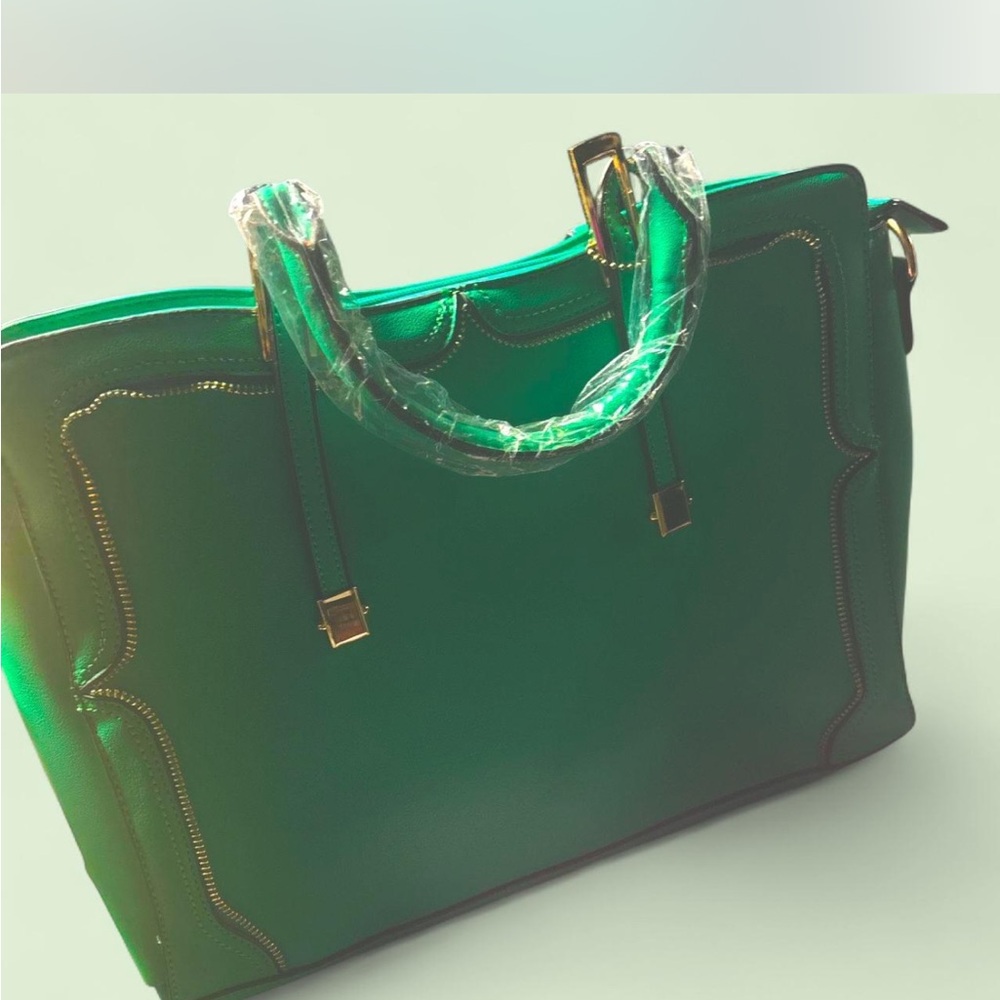 Green Tote Bag with Gold Accents